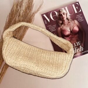 BAG Raffia Half Moon Shoulder Bag